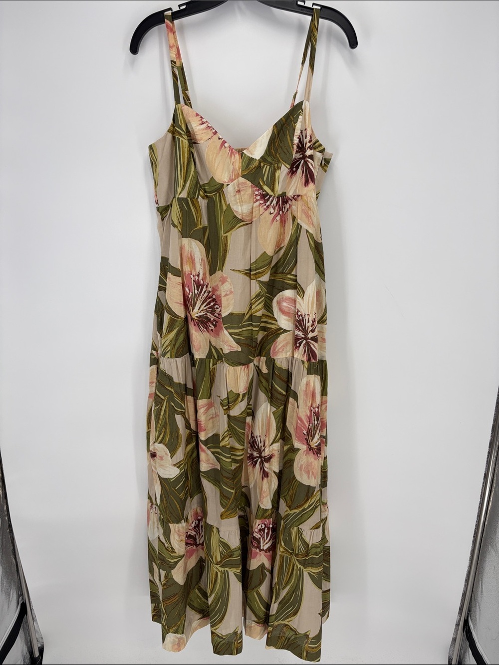 👛 Taylor Olive Green & Pink Floral Maxi Sun Dress